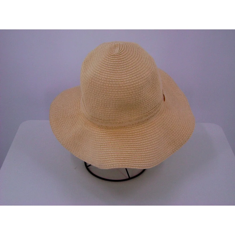 A New Day Womens Tan Straw Wide Brim Floppy Sun Hat Beach Summer One Size